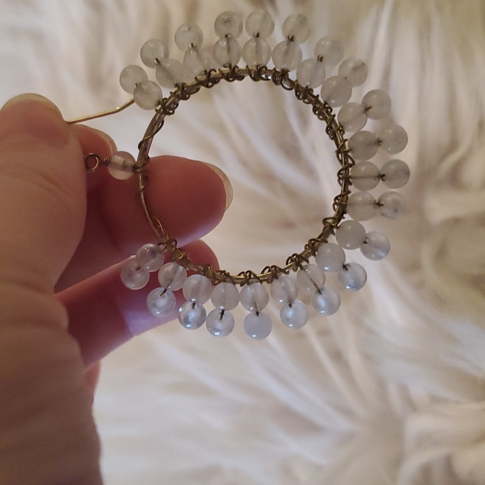 ~~Clear Beaded Hoop Earrings with Gold Accents~~ - Picture 3 of 3